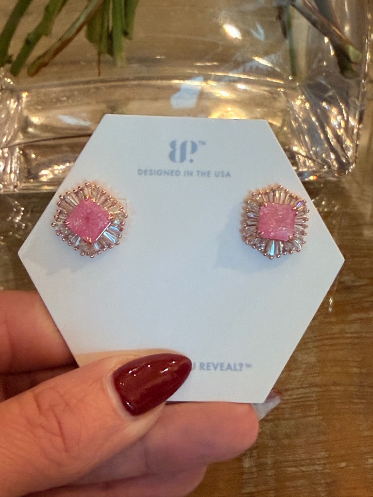 Bomb Party! Pink Crystal Halo Stud Earrings